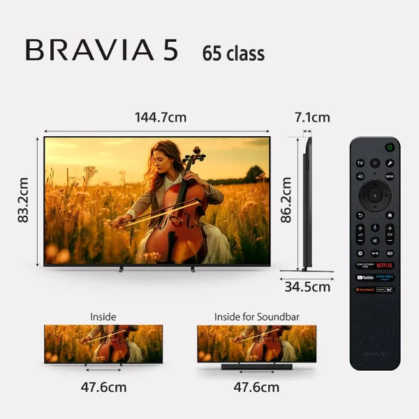 Sony 164 cm (65) BRAVIA 5 4K Ultra HD AI Technology Smart Mini LED Google TV K-65XR55A (Black)