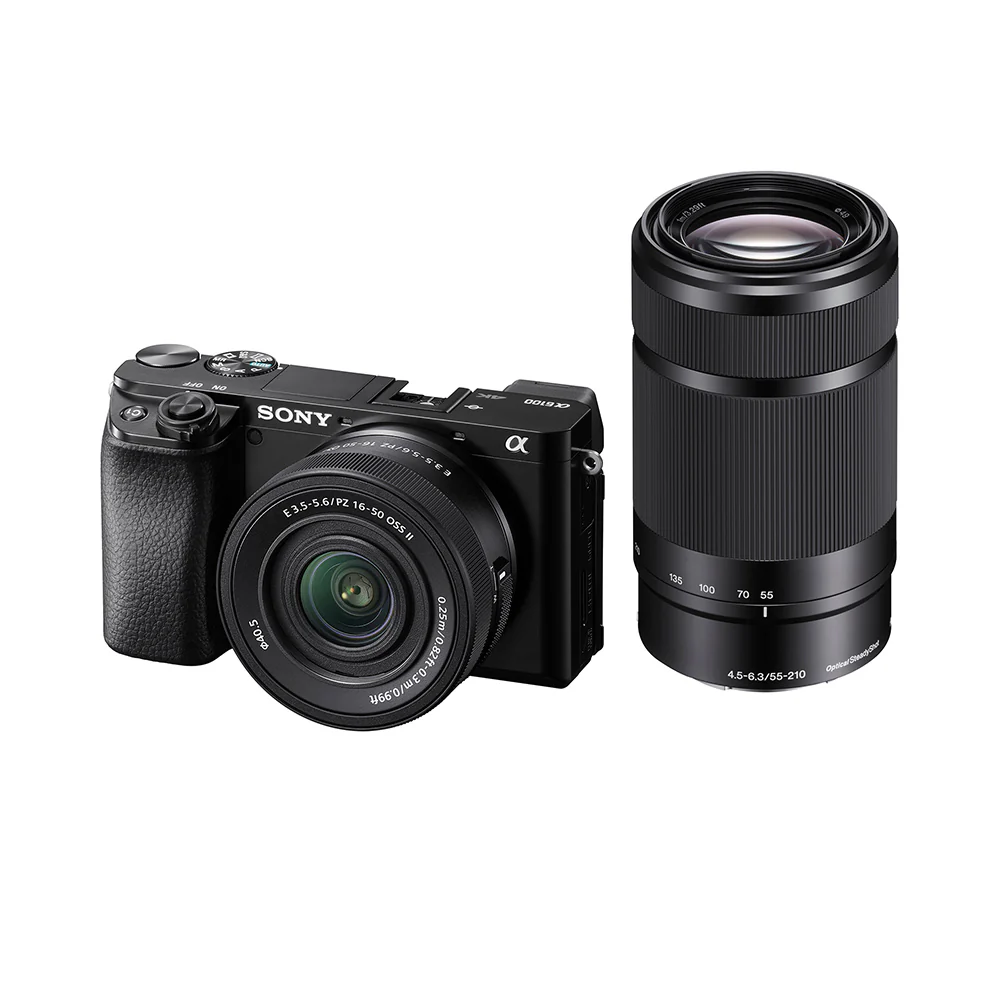 Sony Alpha ILCE-6100X 24.2 MP Mirrorless Digital SLR Camera with SELP16502 Power Zoom & SEL55210 Lens, APS-C Sensor, Fast Auto Focus,Real-time Eye AF,Real-time Tracking, Vlogging & Content Creation -Black