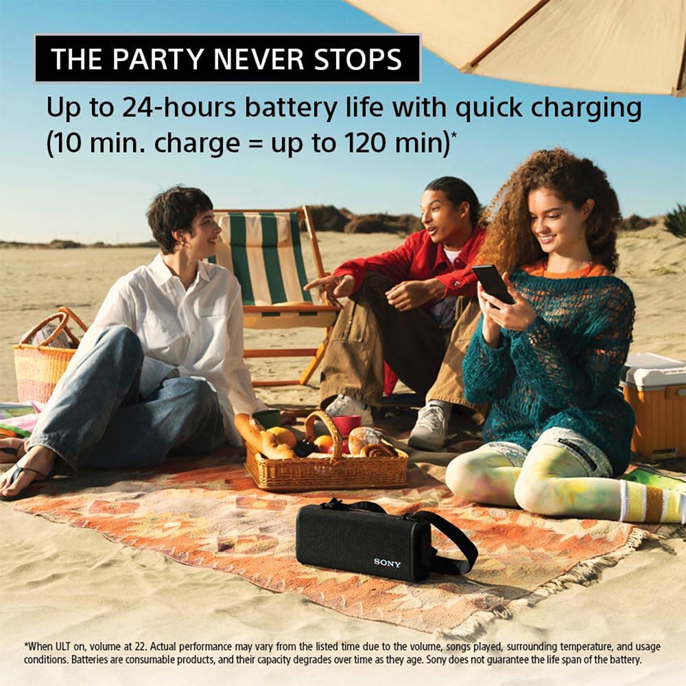 Sony New Launch ULT FIELD 3 Bluetooth Wireless Speaker with Massive Bass|24hrs Playtime|Hands Free Calling(with Mic)|IP67 (Waterproof,Dustproof,Rustproof)|Shoulder Strap|Quick Charge(SRS-ULT30)