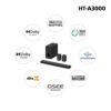Sony HT-A3000 5.1.2ch 360 Spatial Sound Mapping SoundbarHome theatre system with Dolby Atmos and wireless Subwoofer SA-SW3 & Rear Speaker SA-RS5S( 630W,Bluetooth,360 RA,HDMI eArc & Optical Connectivity)